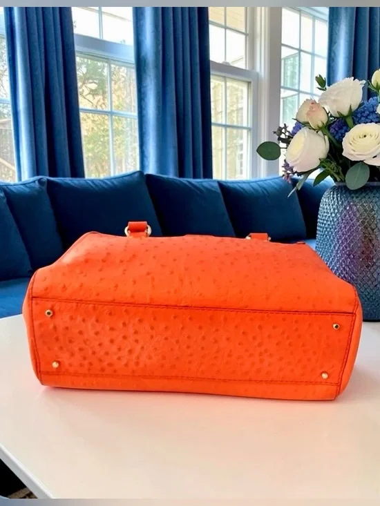 Kate Spade Wellesley Quinn Tote – “Flame” Ostrich Embossed Leather - Picture 6 of 7